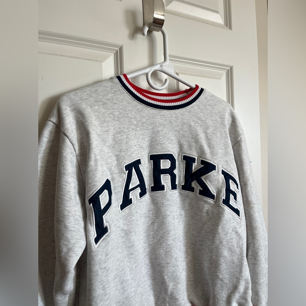 PARKE French Terry Vintage Varsity Crewneck Sweatshirt - S/M - red, white & blue